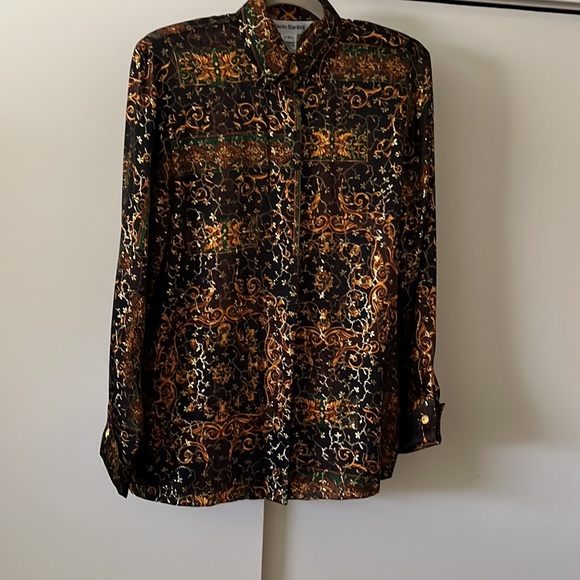 Paolo Santini Vintage Sz S 1980s Silk blouse with Metallic gold thread. - Picture 10 of 10